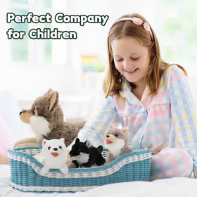 BENINY wolf plush on a shelf, charming room decor for wildlife lovers.