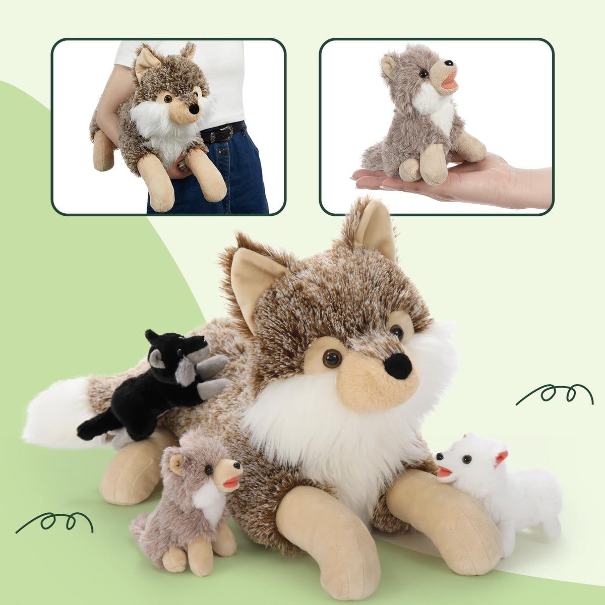 BENINY wolf plush, realistic details spark wildlife-themed play at home.