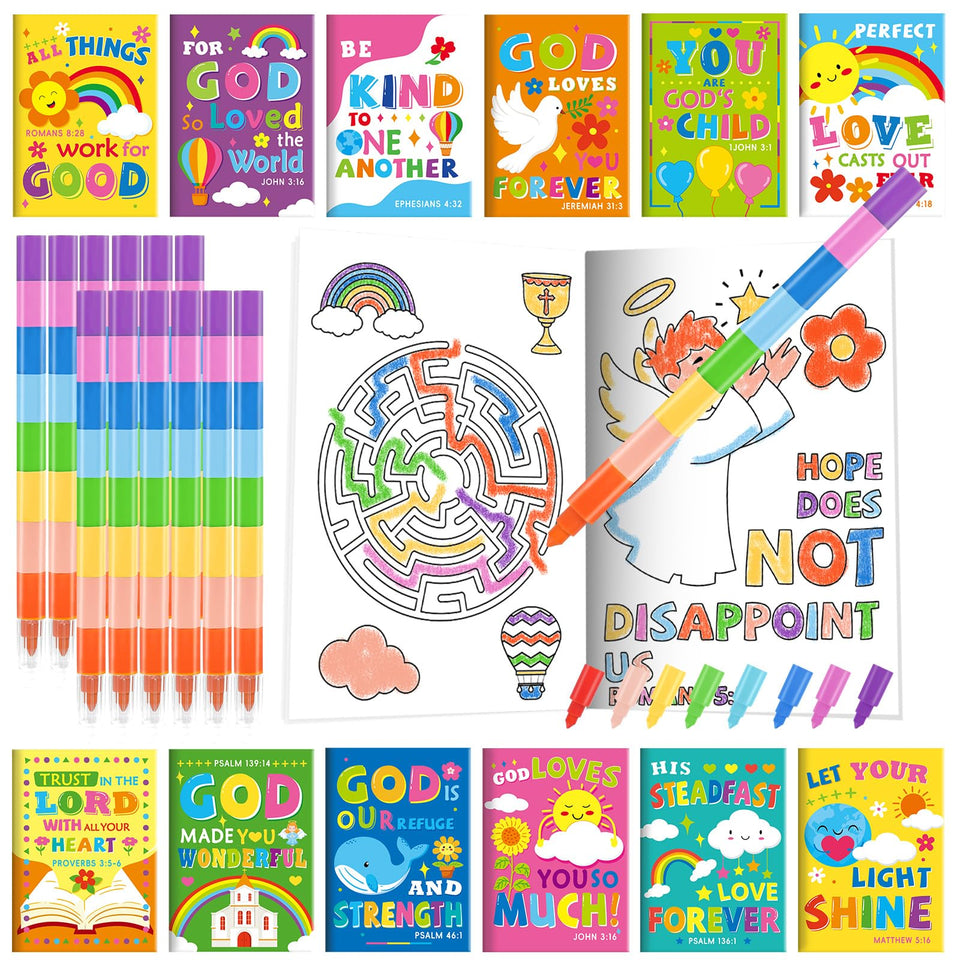 BenLouis 24 Bible Verses mini coloring books with stacking crayons for kid-friendly faith activities