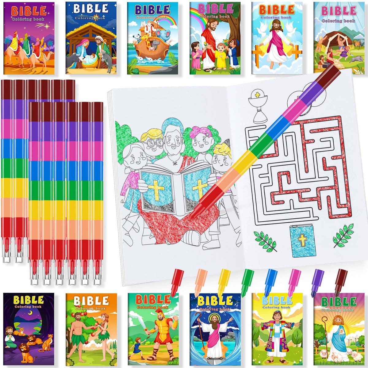 BenLouis 24 Christian mini coloring books bundle for Bible-themed activities