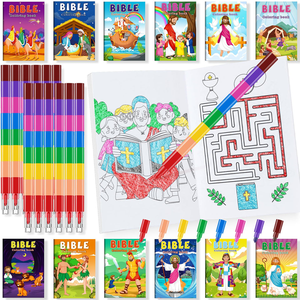 BenLouis 24 Christian mini coloring books bundle for Bible-themed activities