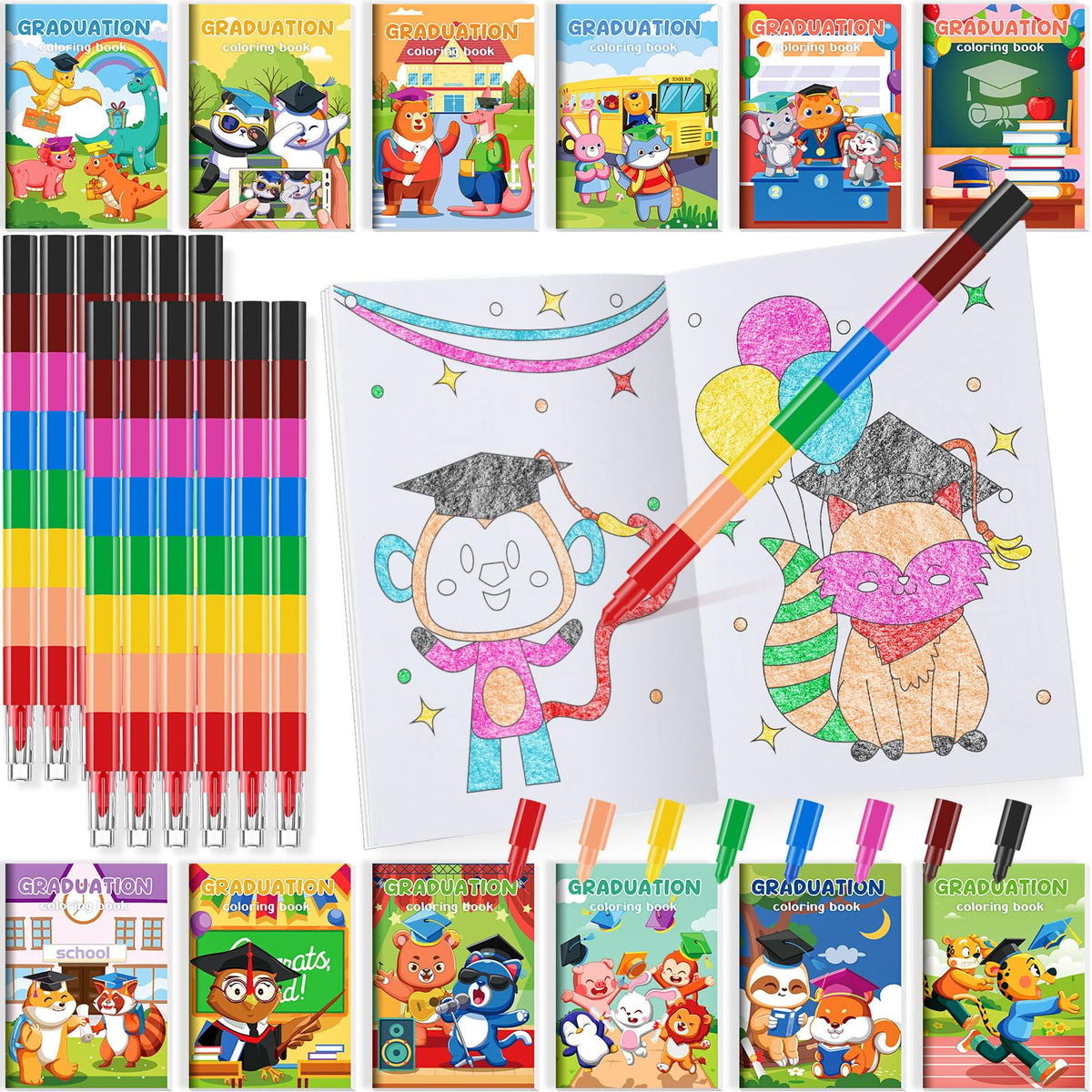 BenLouis 24 kindergarten graduation coloring books with festive designs for classroom crafts.
