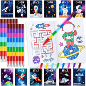 BenLouis 24 Outer Space Coloring Books with stacking crayons for young artists
