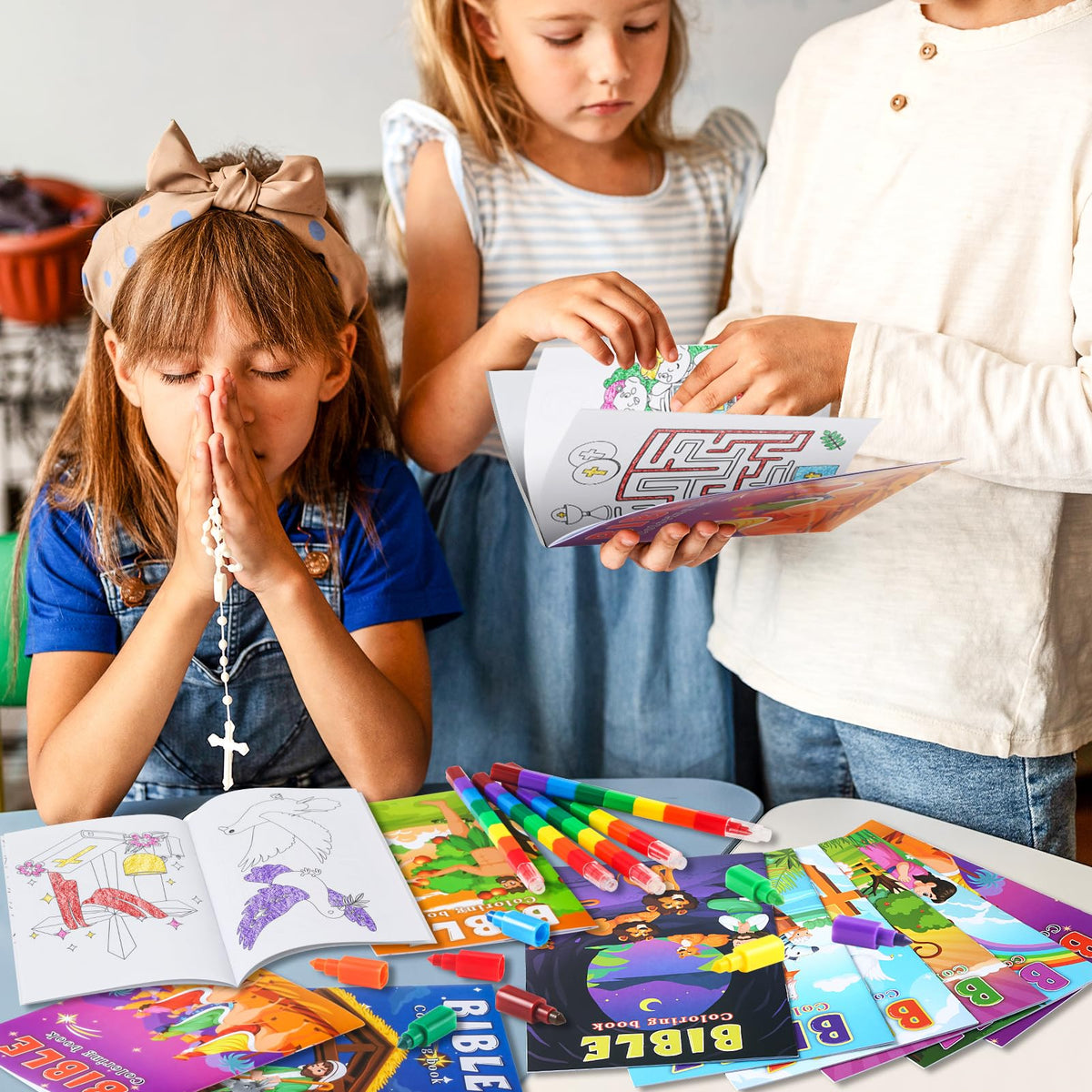 BenLouis 60-pack Christian coloring books for kids, coloring activity spread, travel-friendly.