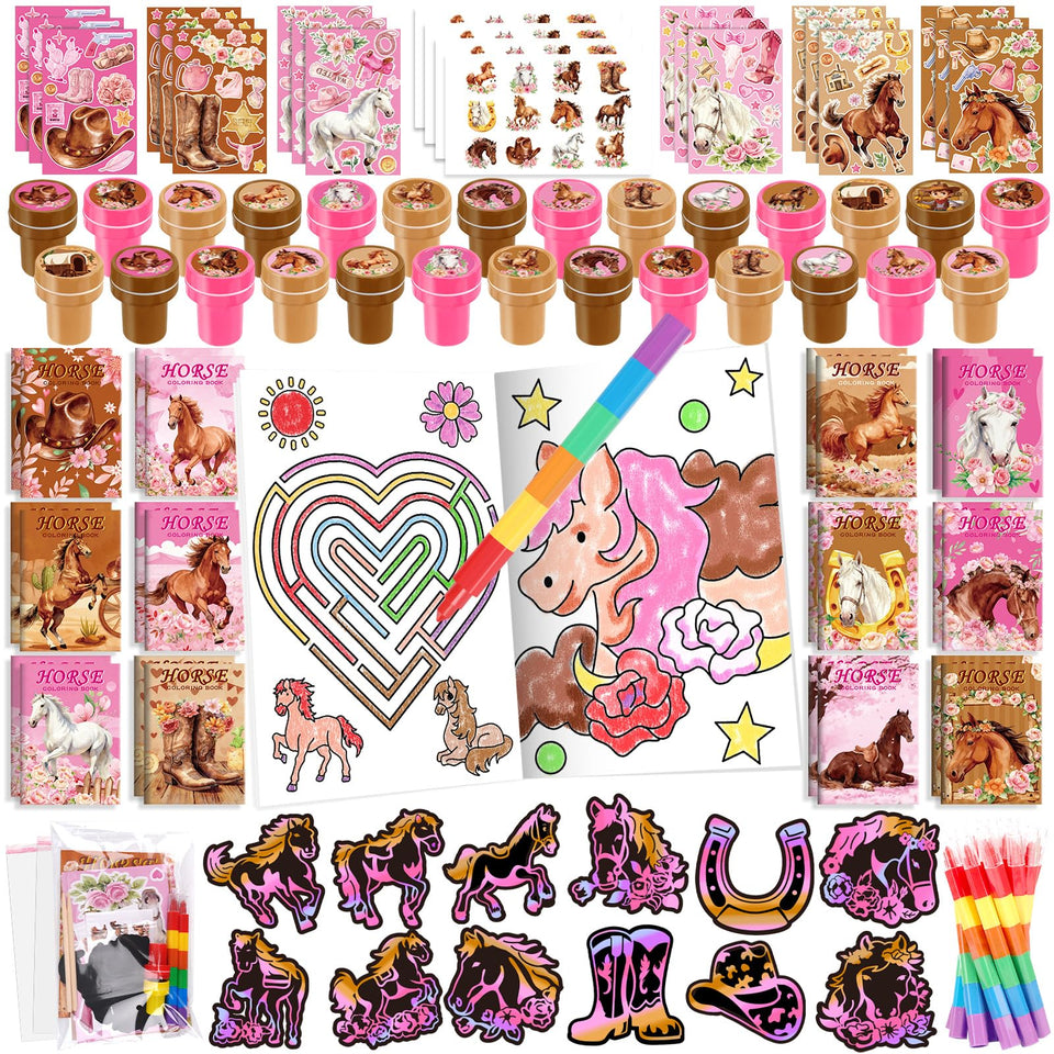 BenLouis 84-pcs horse floral coloring books bundle for kids' party favors and activities