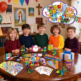 BenLouis clear gift bags arranged for presenting Bible party favors.