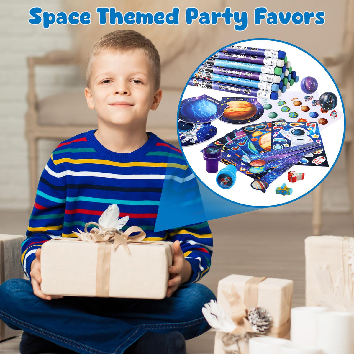 BenLouis clear gift bags present colorful space goodies neatly.