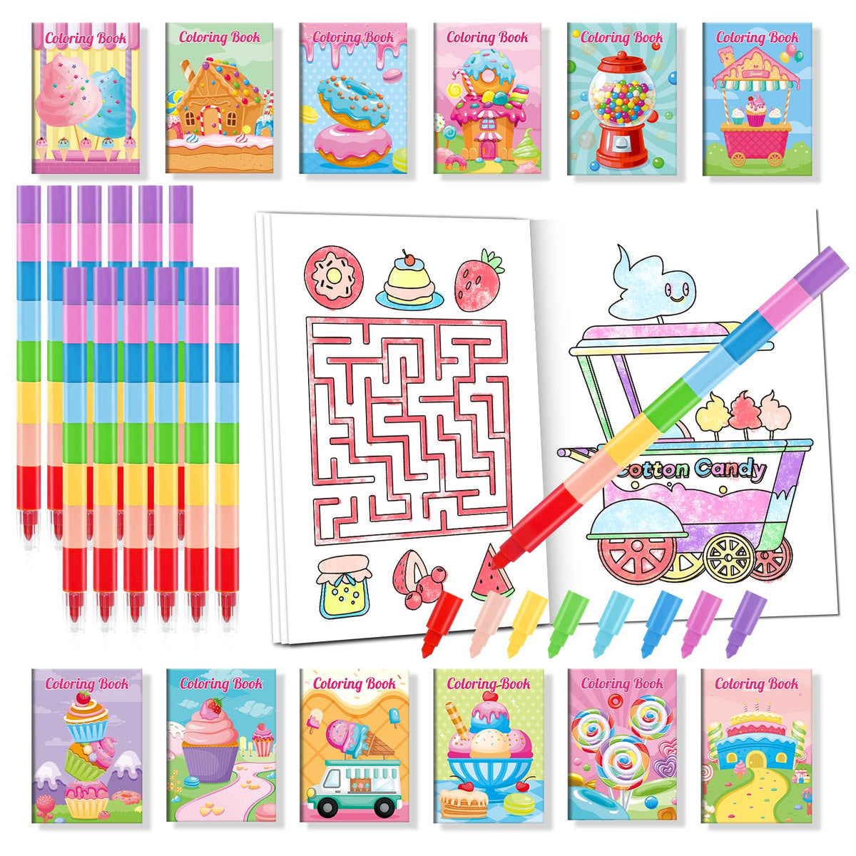 BenLouis donut mini coloring books front cover with vibrant donuts, ideal party favors