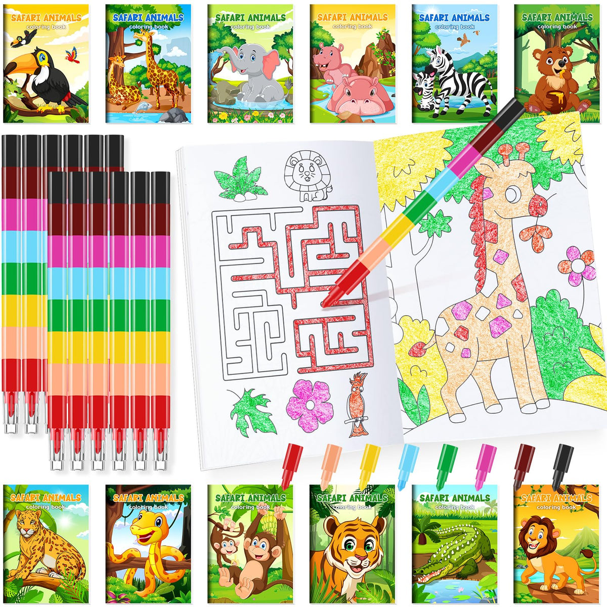 BenLouis Jungle Safari coloring book set featuring playful animal scenes for creative learning.