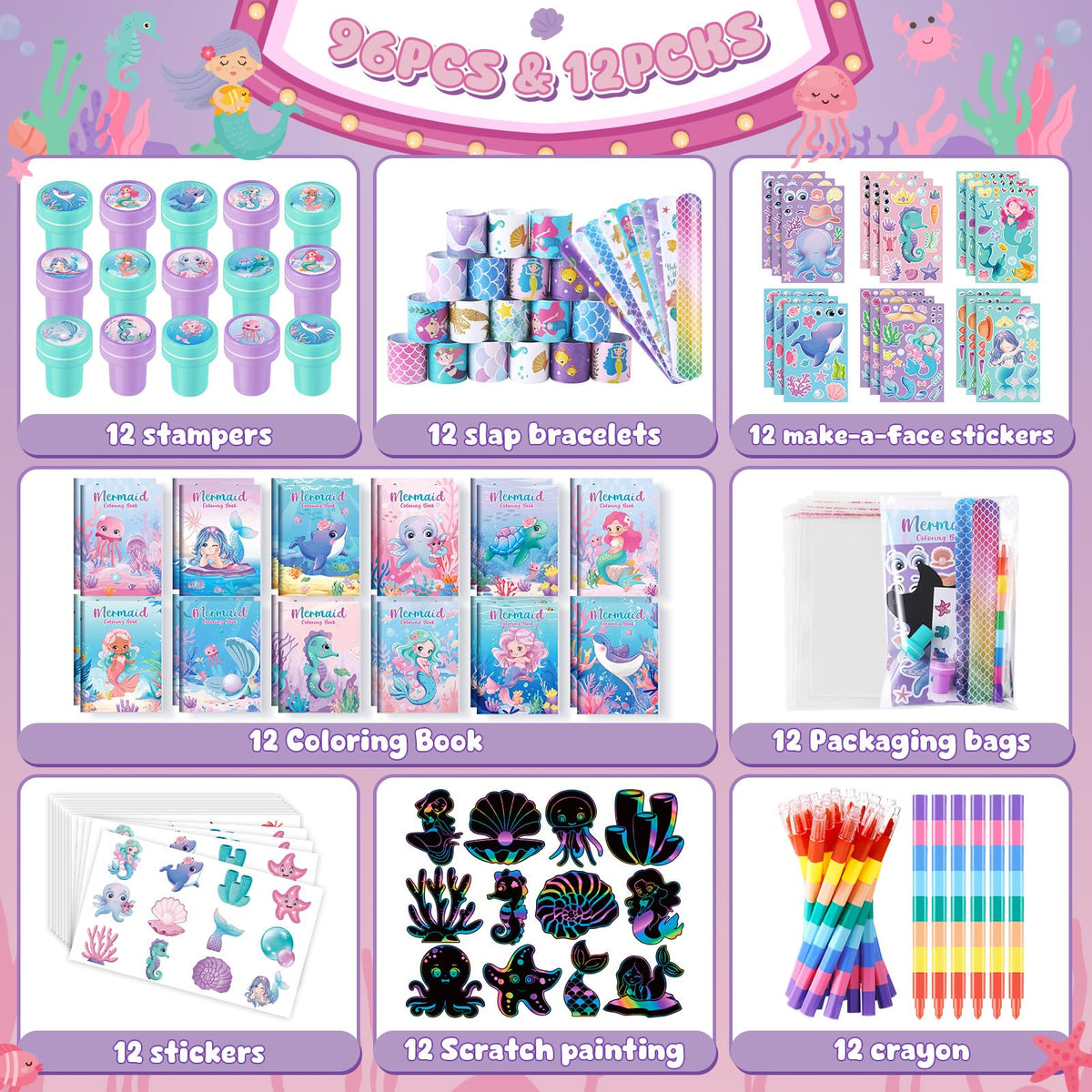 BenLouis mermaid crayons in 8 colors for mess-free color play.