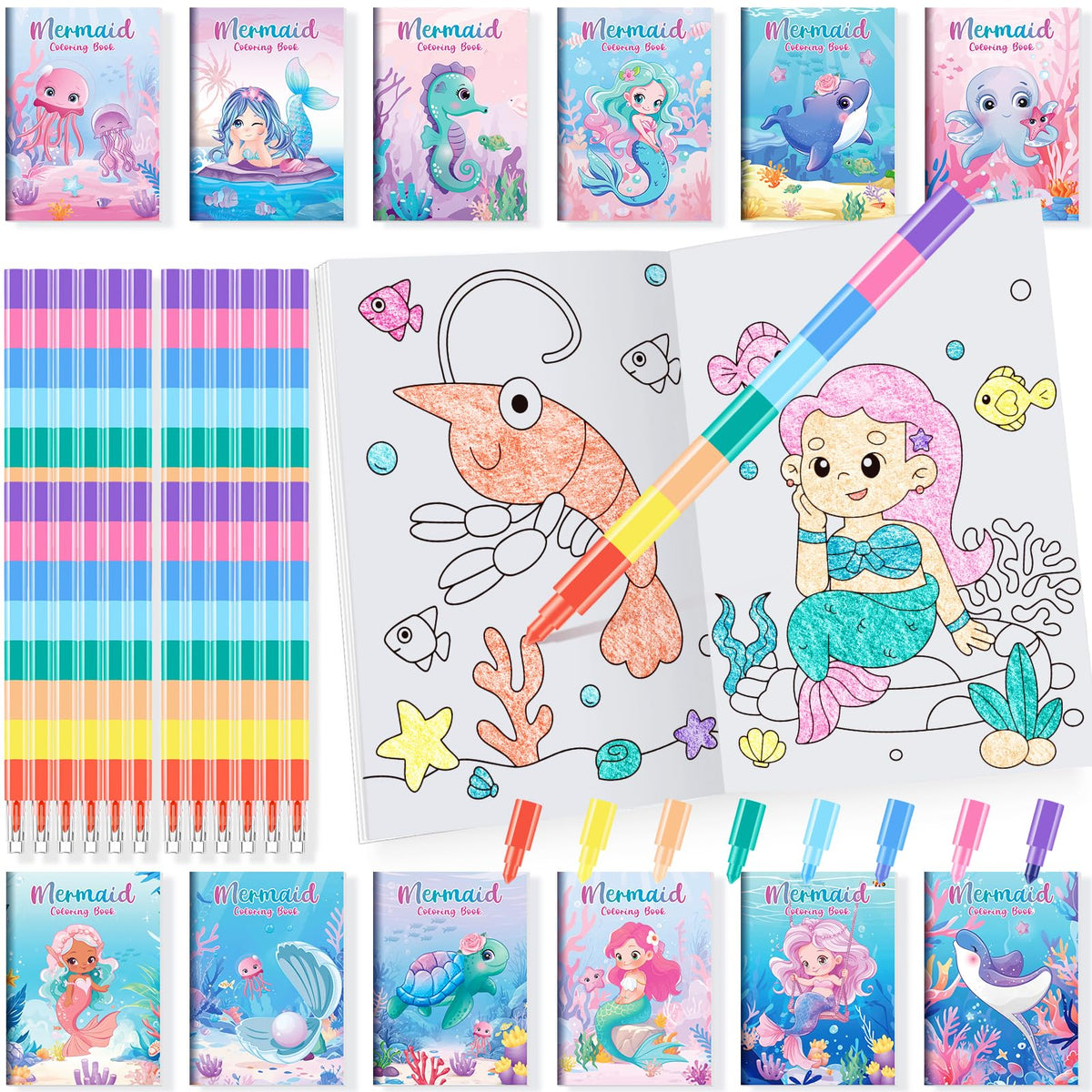 BenLouis mermaid mini coloring book pages for party crafts, encouraging creativity