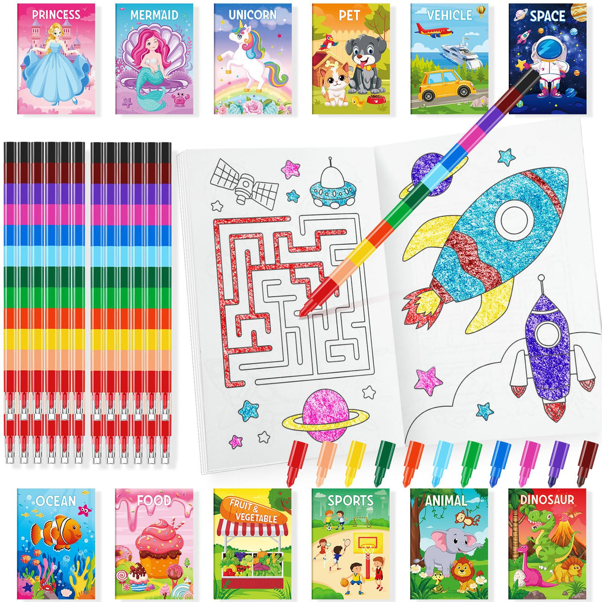 BenLouis mini coloring book with stacking crayons for easy travel coloring