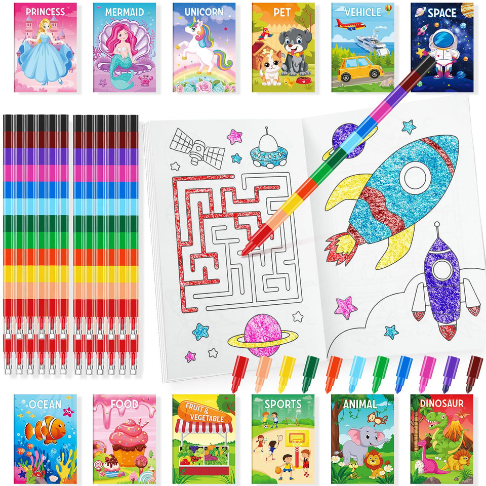 BenLouis mini coloring book with stacking crayons for easy travel coloring