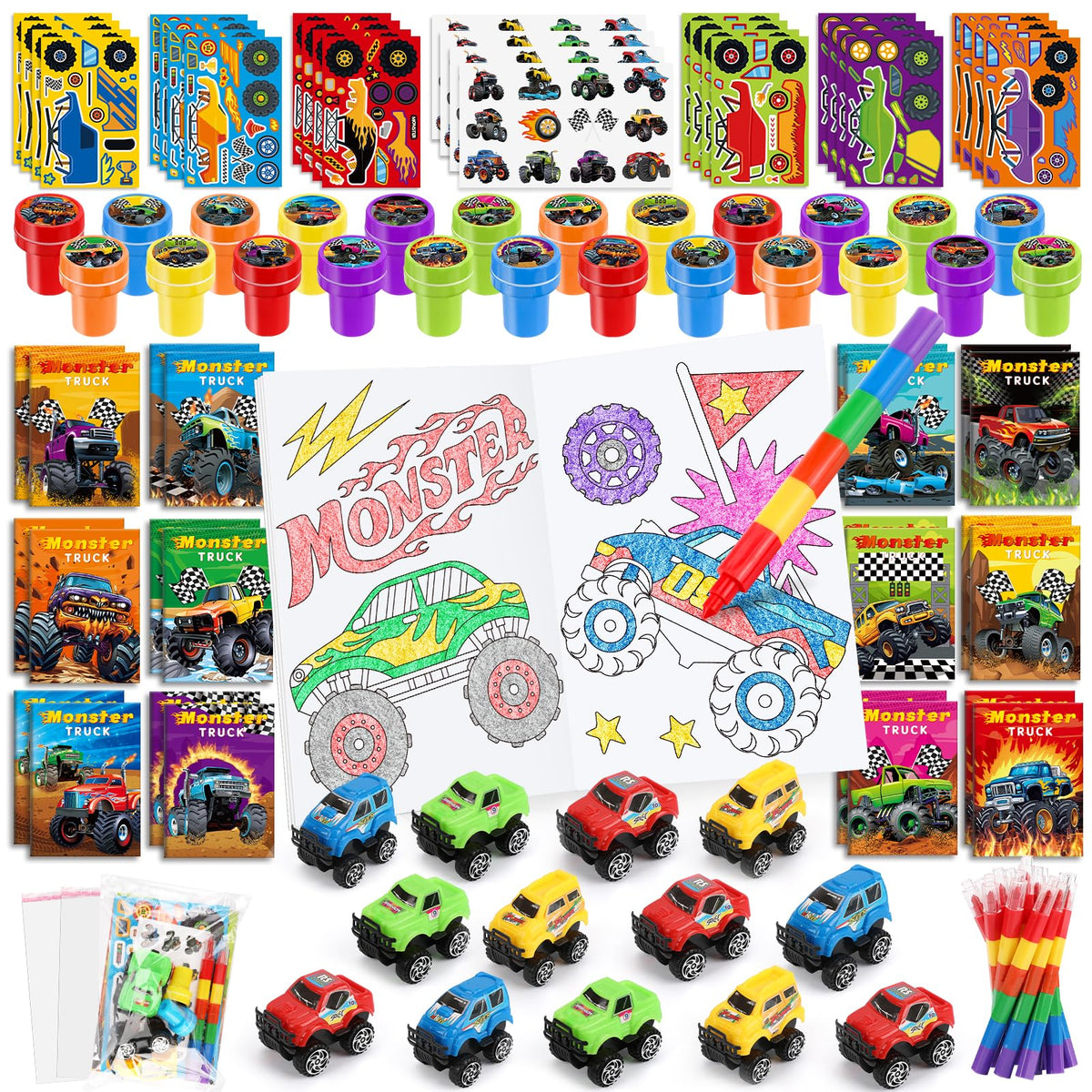 BenLouis Monster Truck coloring books engage kids at parties with bold illustrations.
