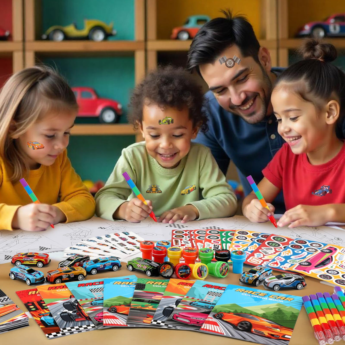 BenLouis make-a-face race car stickers spark playful designs.