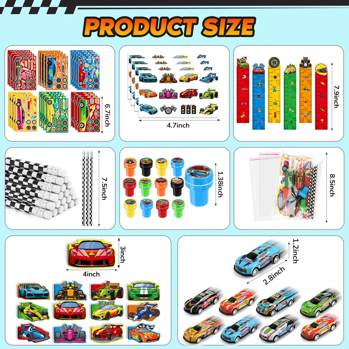 BenLouis race car stampers for labeling and arts projects.