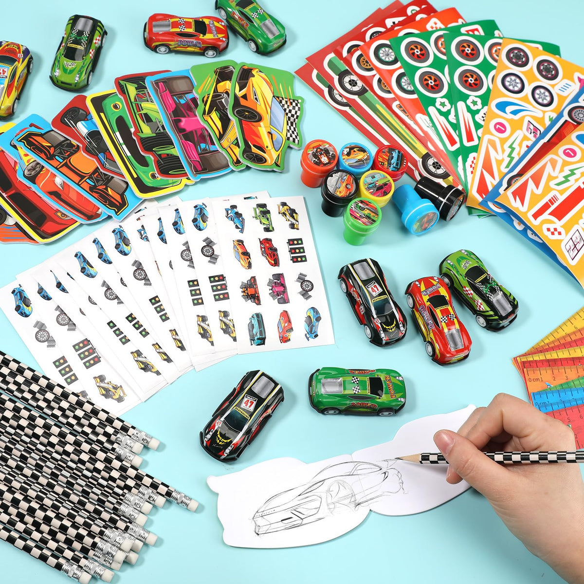 BenLouis racecar stickers assortment decorates notebooks, bags, and crafts.