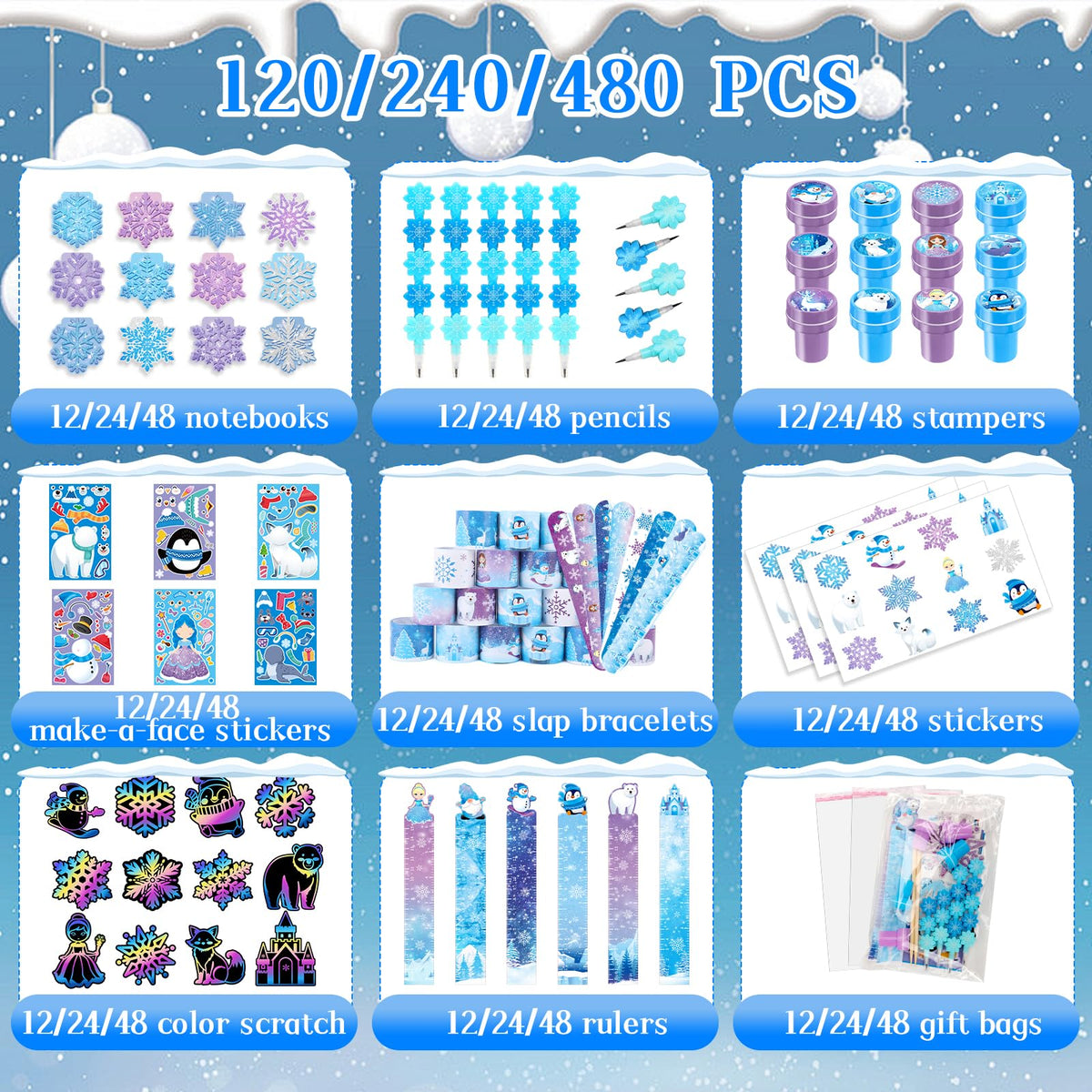 BenLouis snowflake pencil with glitter tip for school writing