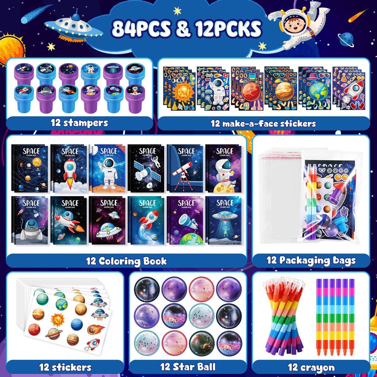 BenLouis space crayons set provides bright colors for quick space-themed drawing.
