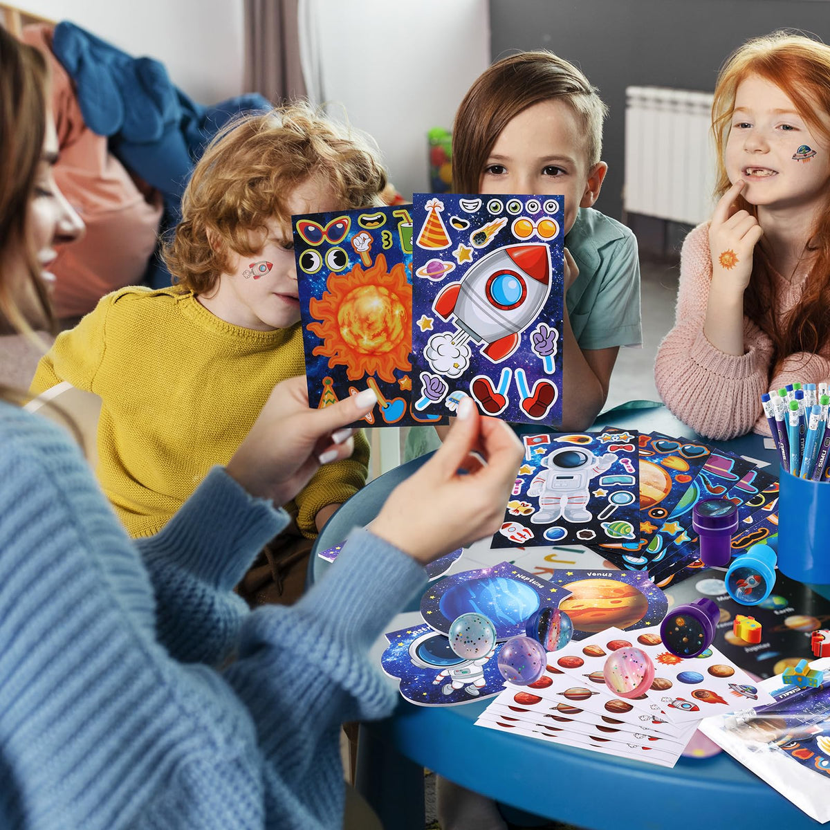 BenLouis space stickers provide vibrant themes for decorating bags.