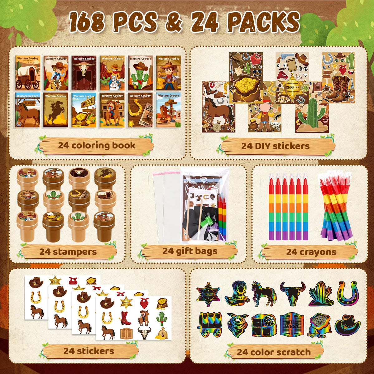 BenLouis cowboy crayons help kids color vibrant scenes at rodeo-themed events.