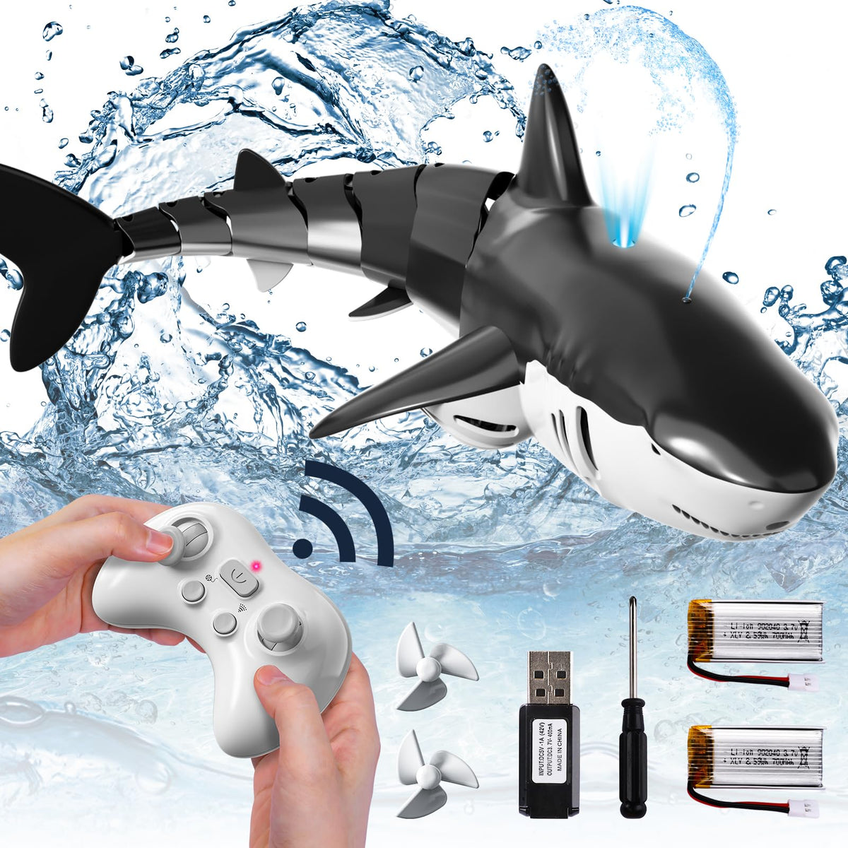 Bennol 2.4GHz remote shark front view for pool play and precise steering