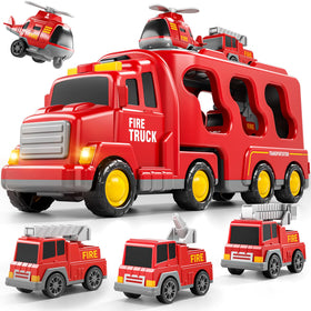 Bennol 5-in-1 Fire Trucks Set with large transport truck for imaginative play