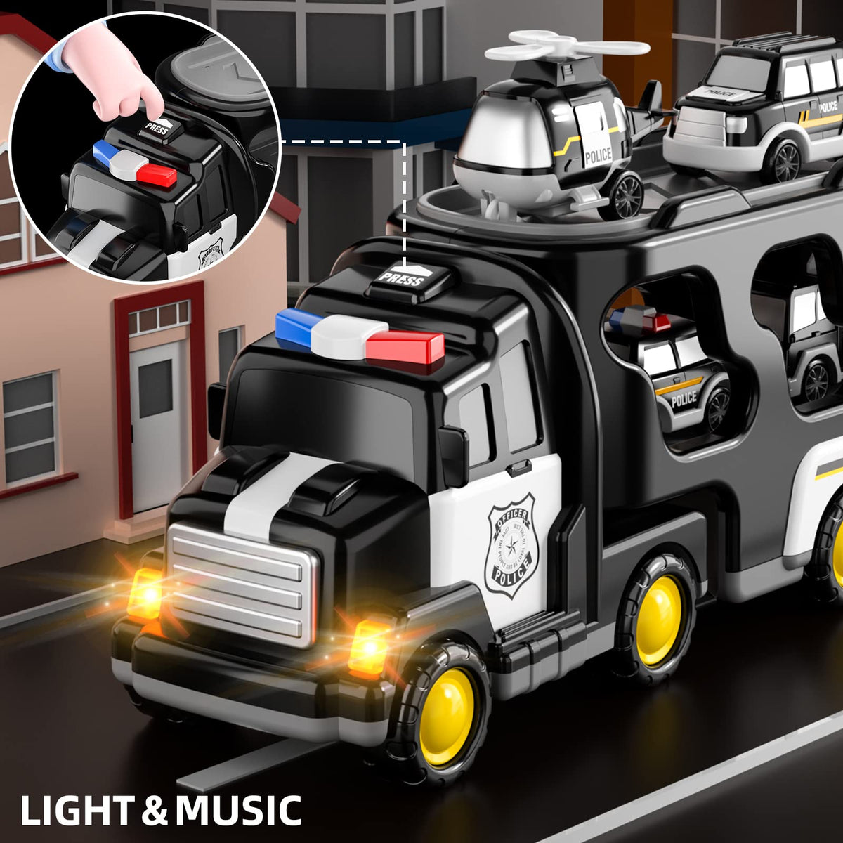 Bennol police truck cab with light and sound enhances interactive pretend play