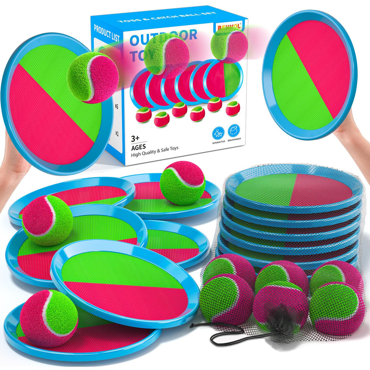 Bennol Toss and Catch 6-paddle set for yard play and hand-eye coordination.