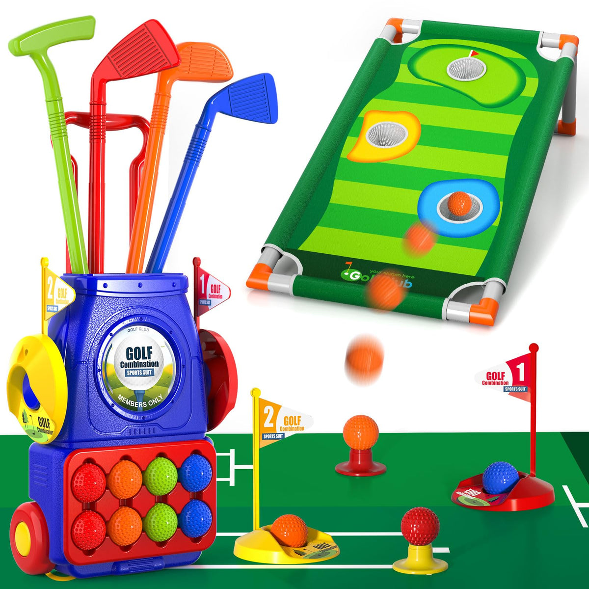 Bennol upgraded kids golf set cart with balls enables easy on-the-go play.