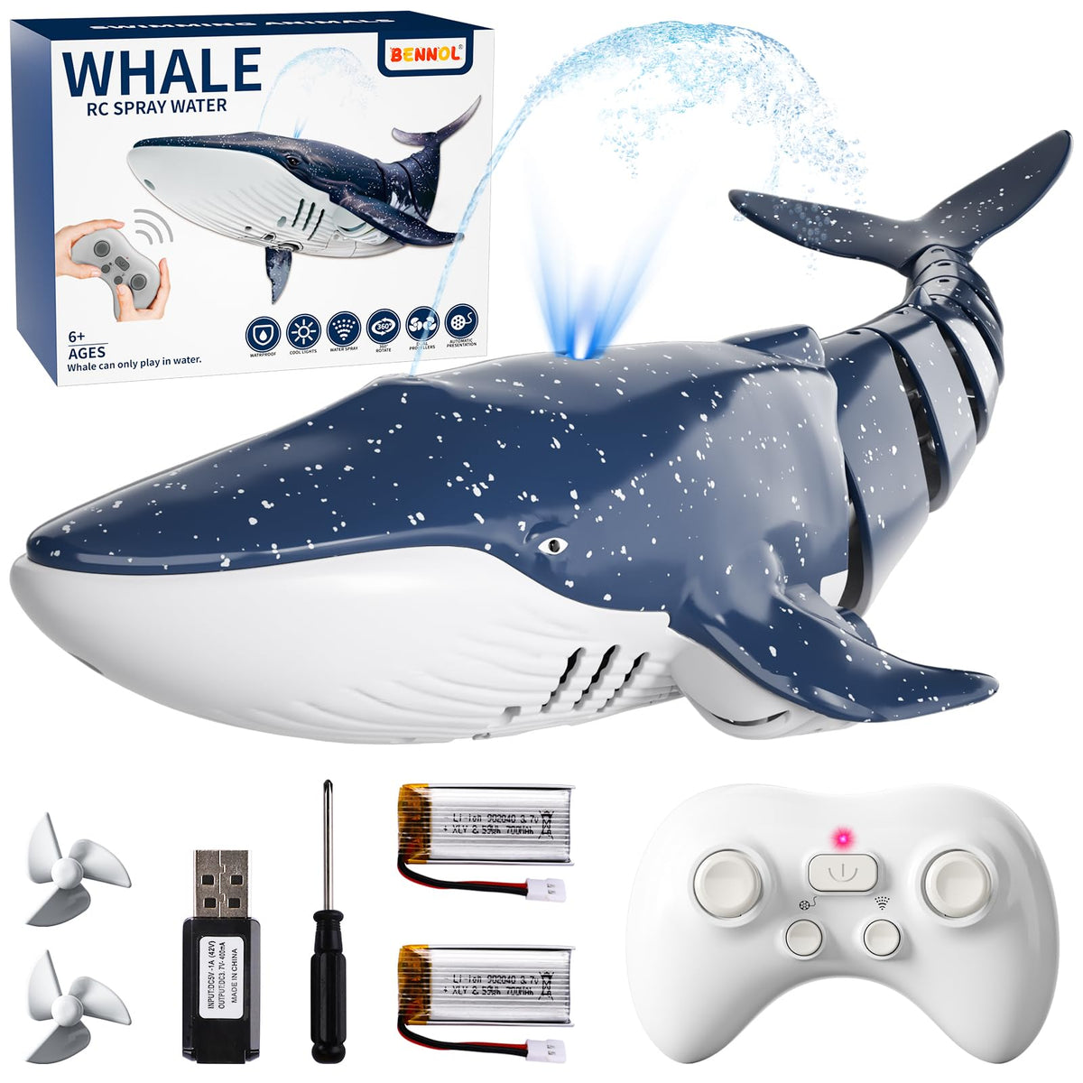 Bennol whale shark RC toy gliding underwater for pool play with lifelike motion.