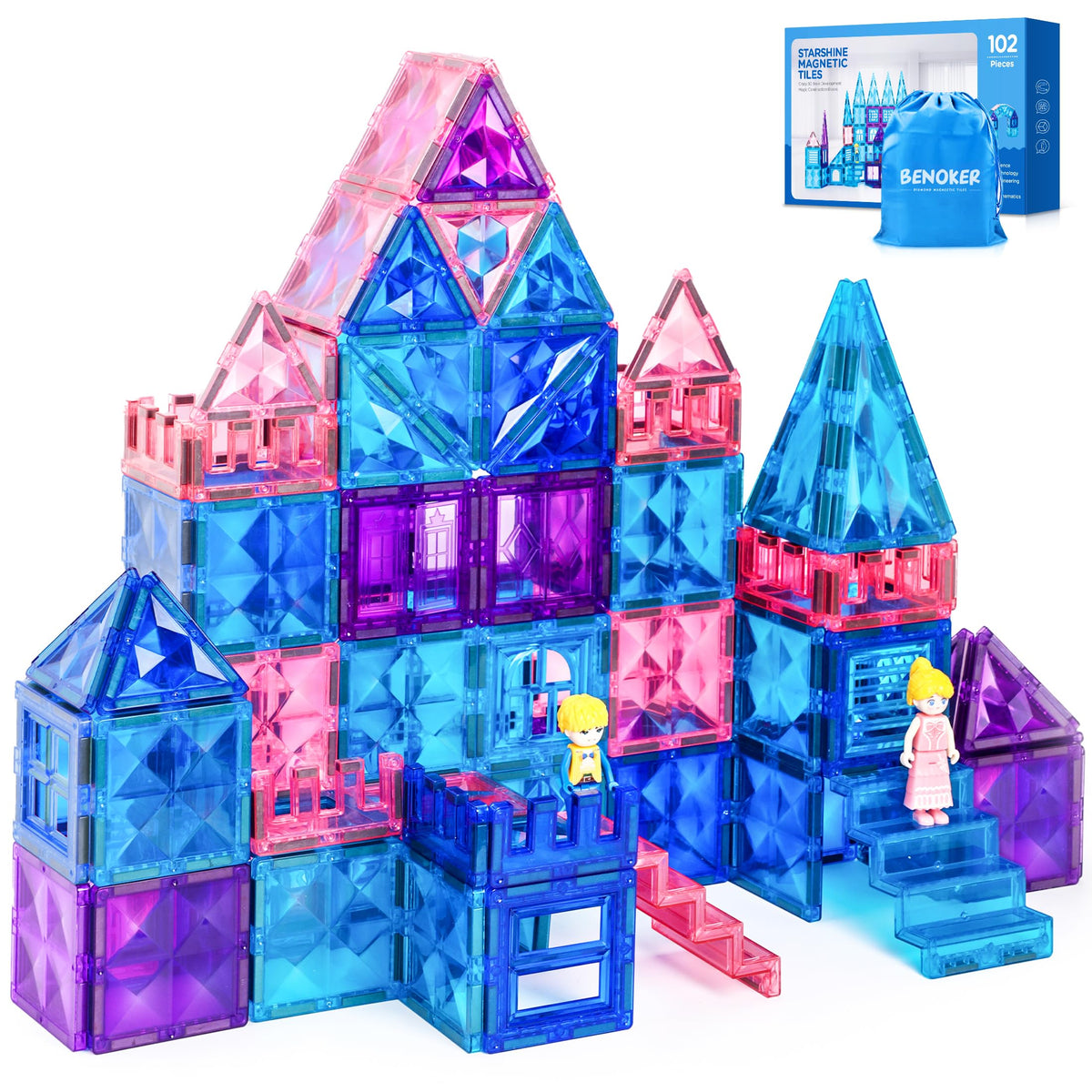 BENOKER Castle magnetic tiles spark imaginative play with bright gem-like pieces.