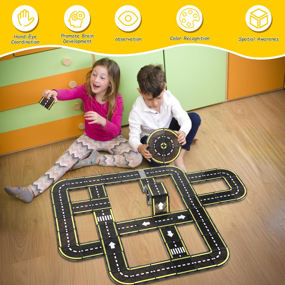 BENOKER Magnetic Tiles Road Set promotes collaborative play and STEM exploration
