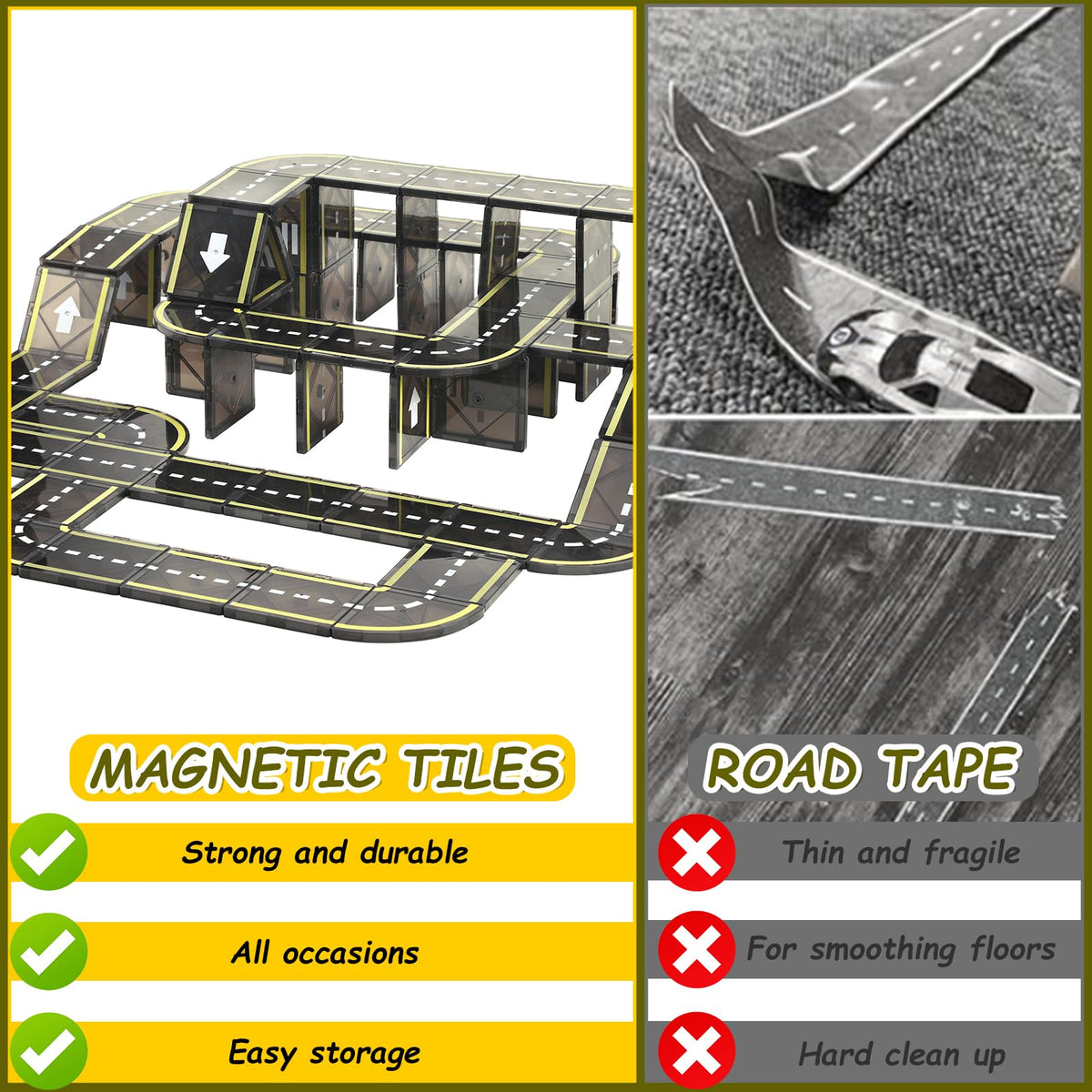 BENOKER Magnetic Tiles Road Set safety-first construction with durable magnets