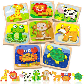 Benresive wooden toddler puzzle giraffe piece promotes shape recognition and fine motor skills.