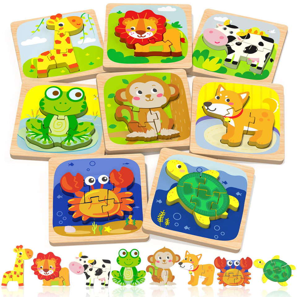 Benresive wooden toddler puzzle giraffe piece promotes shape recognition and fine motor skills.