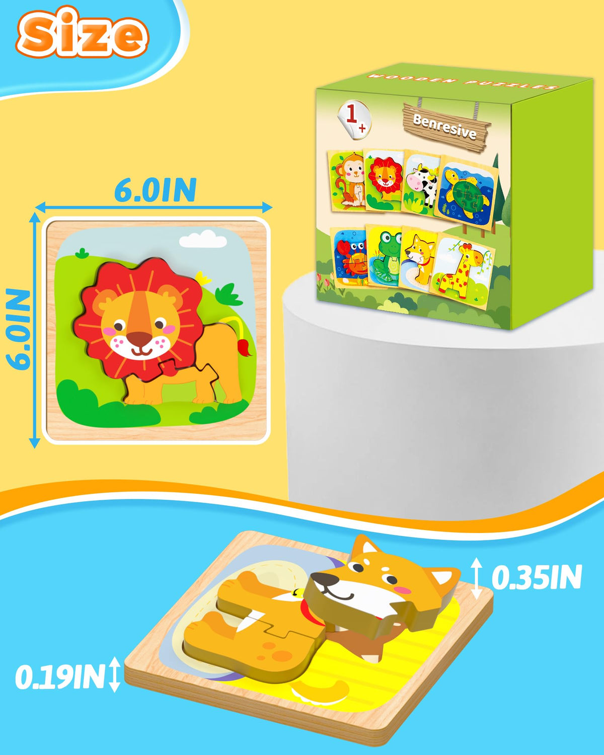 Benresive wooden toddler puzzle puppy piece supports color learning and social play.