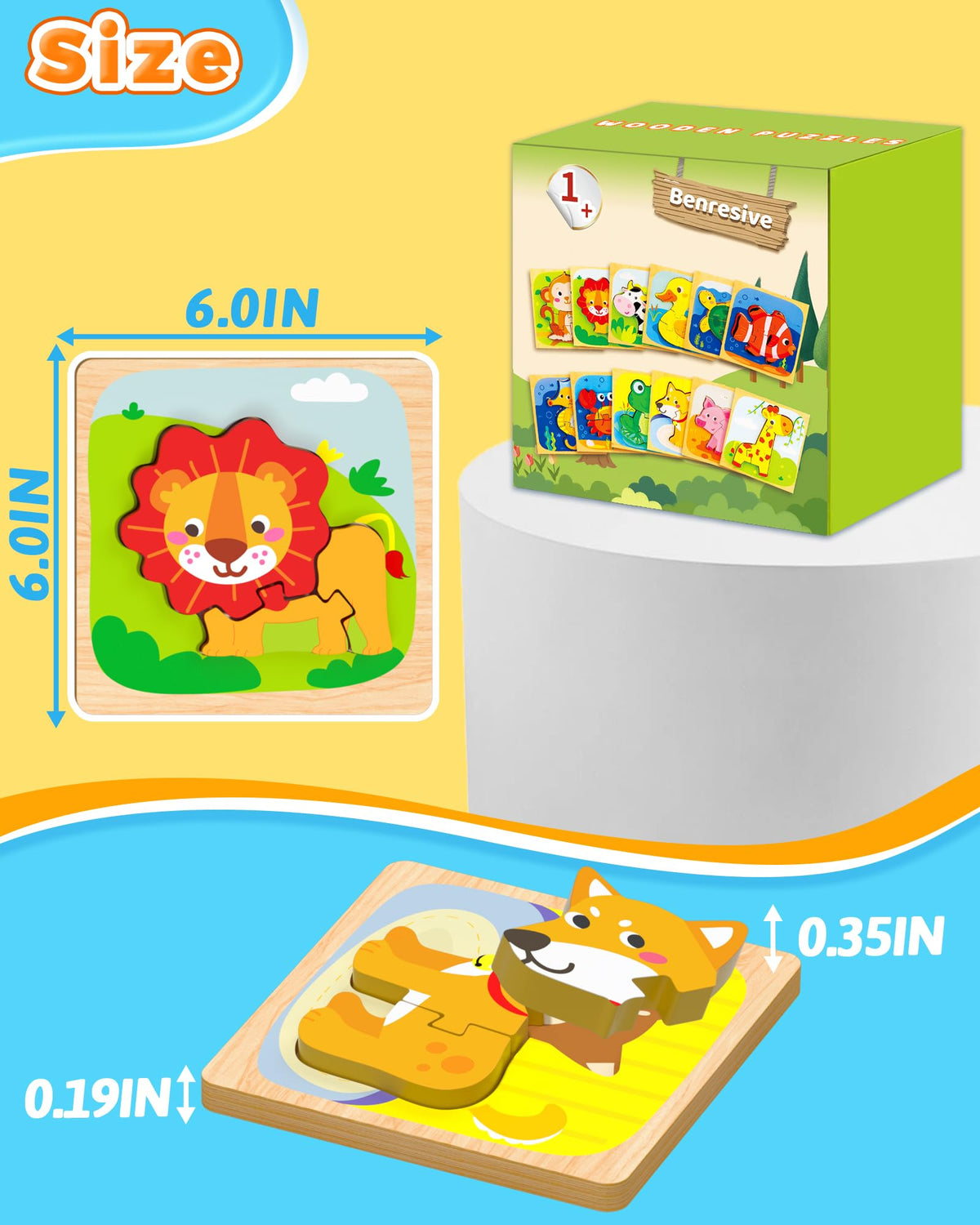 Benresive puzzle pieces sized 5.8 inches for little hands.