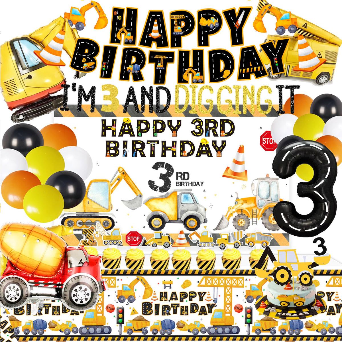 Beoxagar birthday banner adds a bright construction party focal point for photos.