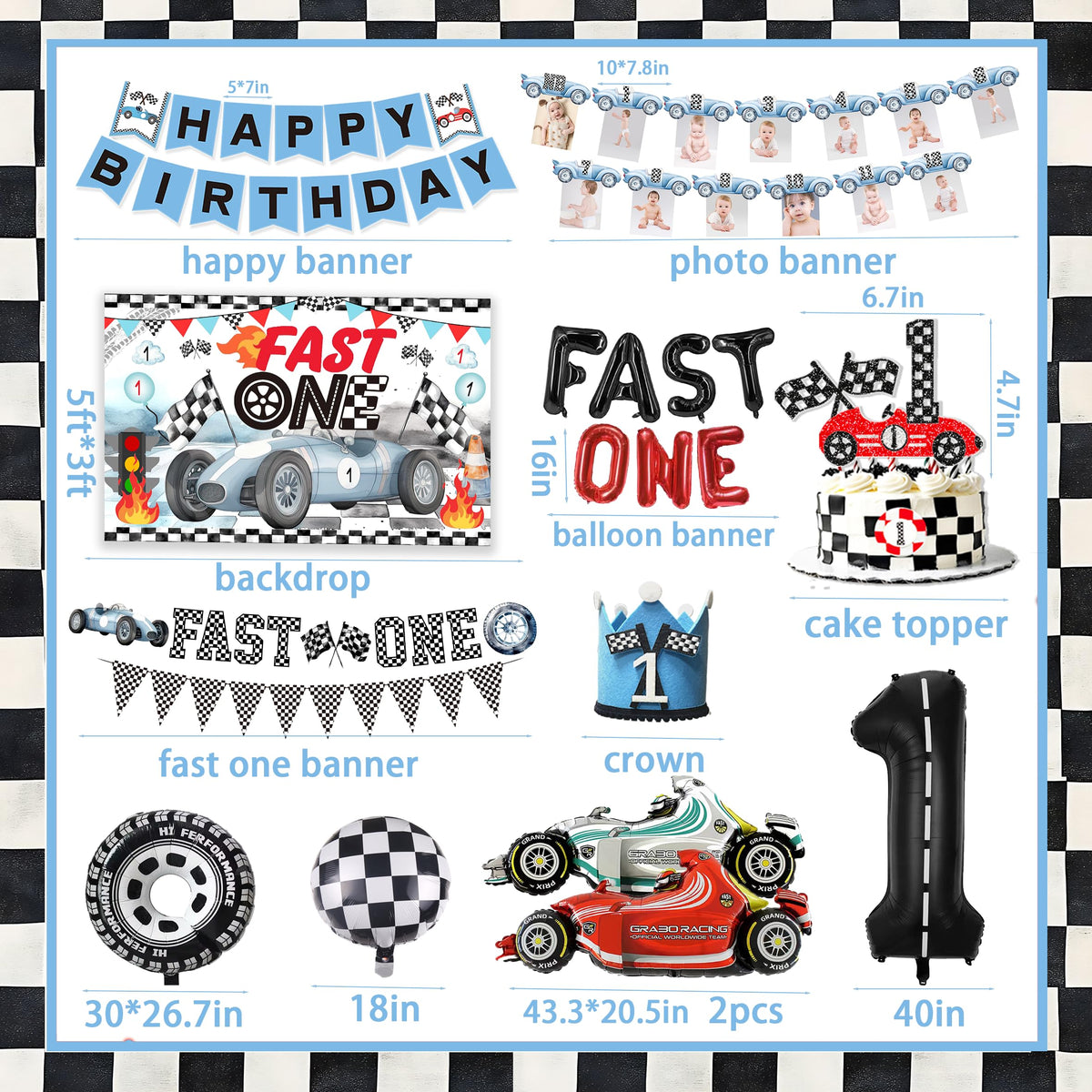 BEOXAGAR Fast One racing balloons enhance the race car theme.