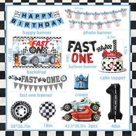 BEOXAGAR Fast One racing balloons enhance the race car theme.