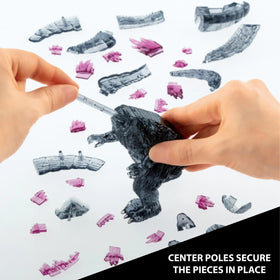 Bepuzzled Godzilla ultra deluxe 3D crystal puzzle close-up pieces, transparent and striking.