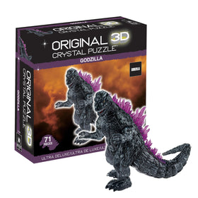 Bepuzzled Godzilla Ultra Deluxe 3D crystal puzzle front view, perfect desk display.