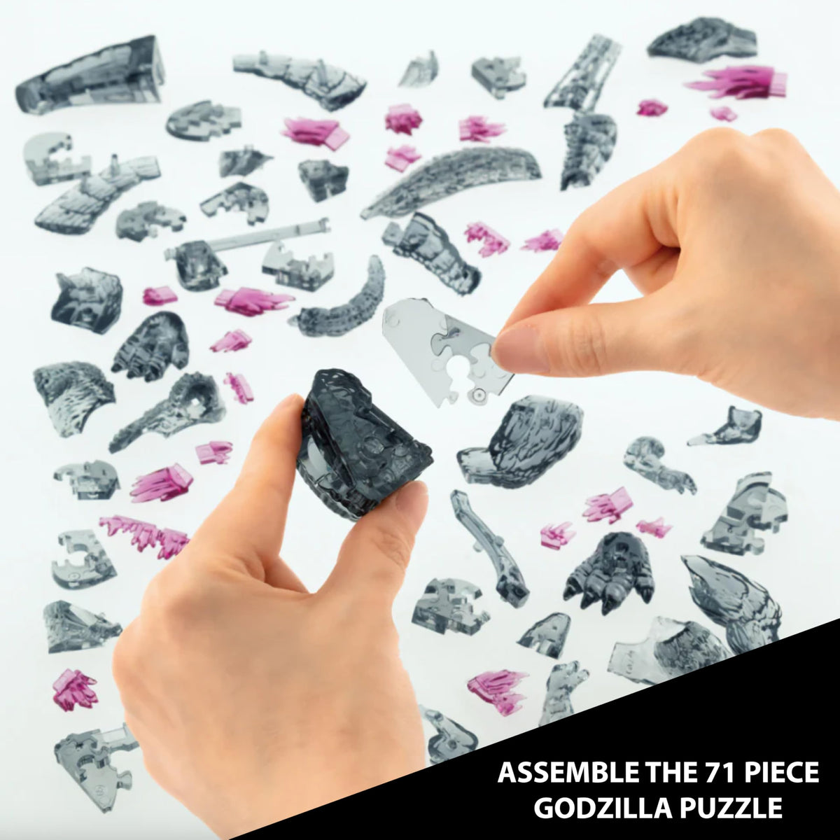 Bepuzzled Godzilla crystal puzzle side angle, showcasing precision interlocking pieces for seasoned puzzlers.