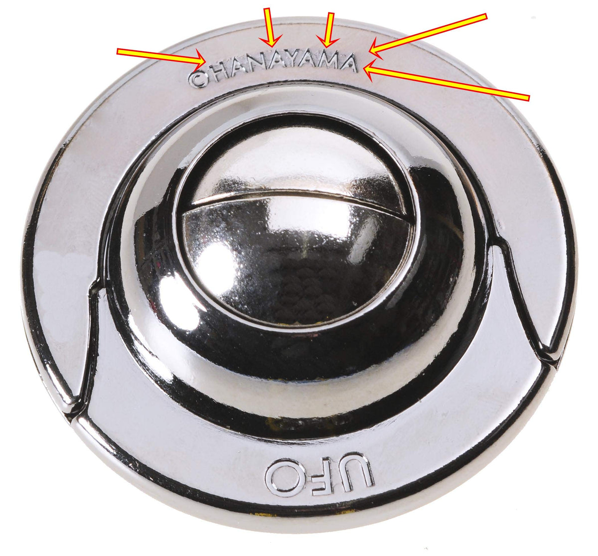 UFO Hanayama puzzle close-up shows the cast-metal pieces with a tactile finish