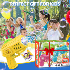 Beria bubble gun in action sparks a rainbow of bubbles.