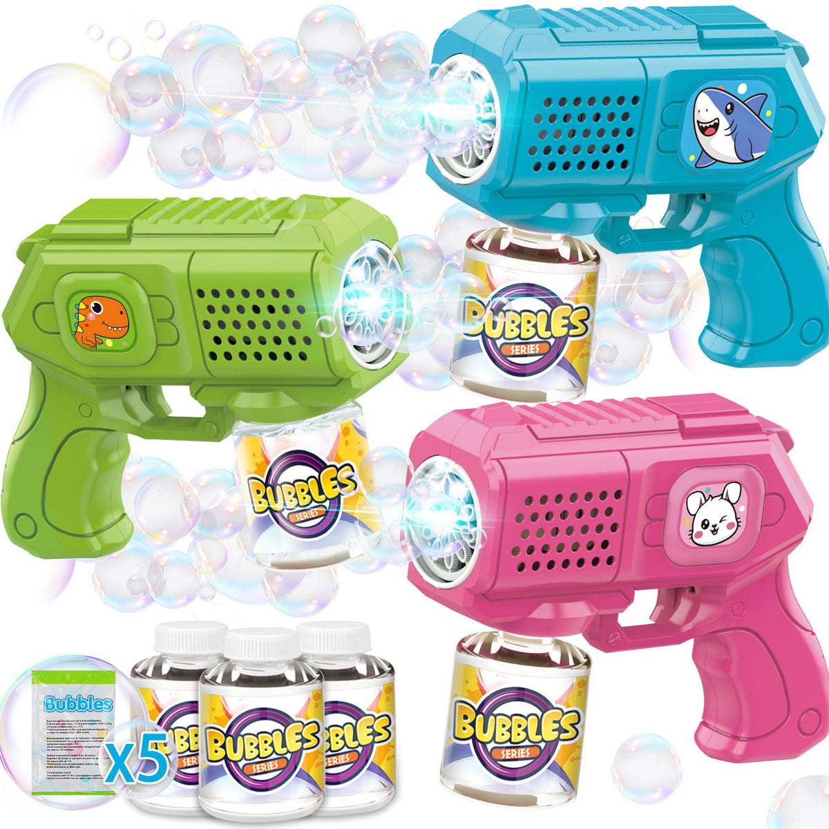 Beria bubble guns 3-pack with LED lights for vibrant outdoor bubbles.