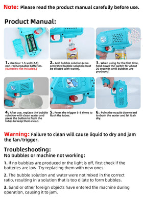 Beria bubble guns include concentrate packets for extended play.