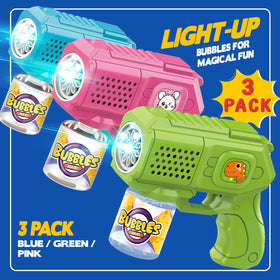 Beria bubble guns with LED light-up for magical play sessions.