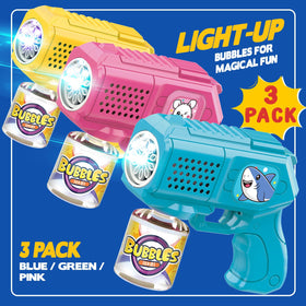 Beria Bubble Guns pink with light-up effects for party play.